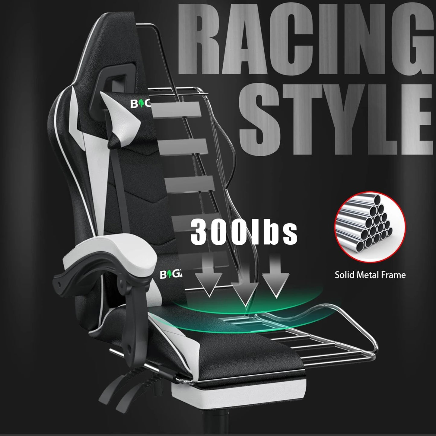 Ergonomic Gaming Chair with Footrest & Headrest Support