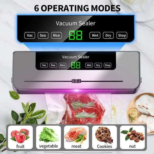 Electric Vacuum Sealer with Built-in Cutter – Dry/Wet Food Mode