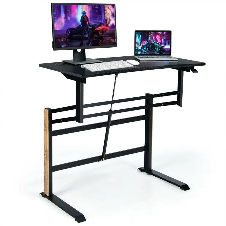 Pneumatic Height Adjustable Gaming Desk – T-Shaped with Power Strip Tray