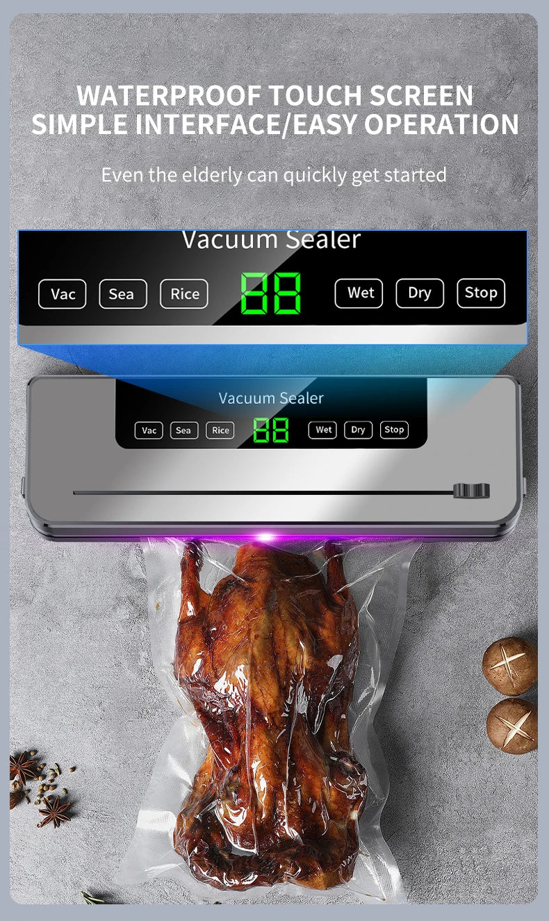 Electric Vacuum Sealer with Built-in Cutter – Dry/Wet Food Mode