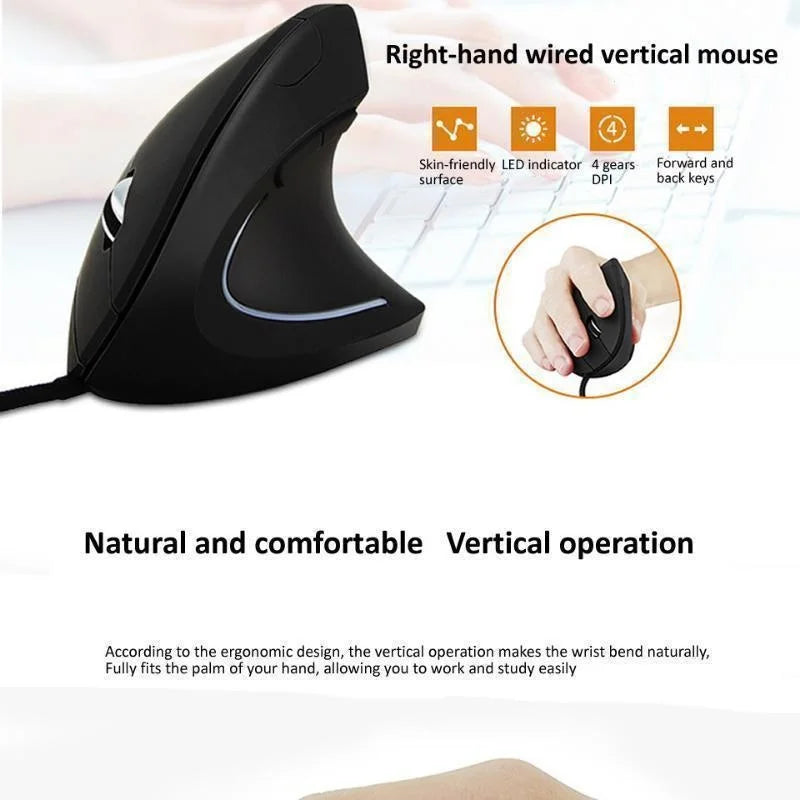 Ergonomic Vertical RGB Gaming Mouse – 3200 DPI, Right-Handed (Wired)