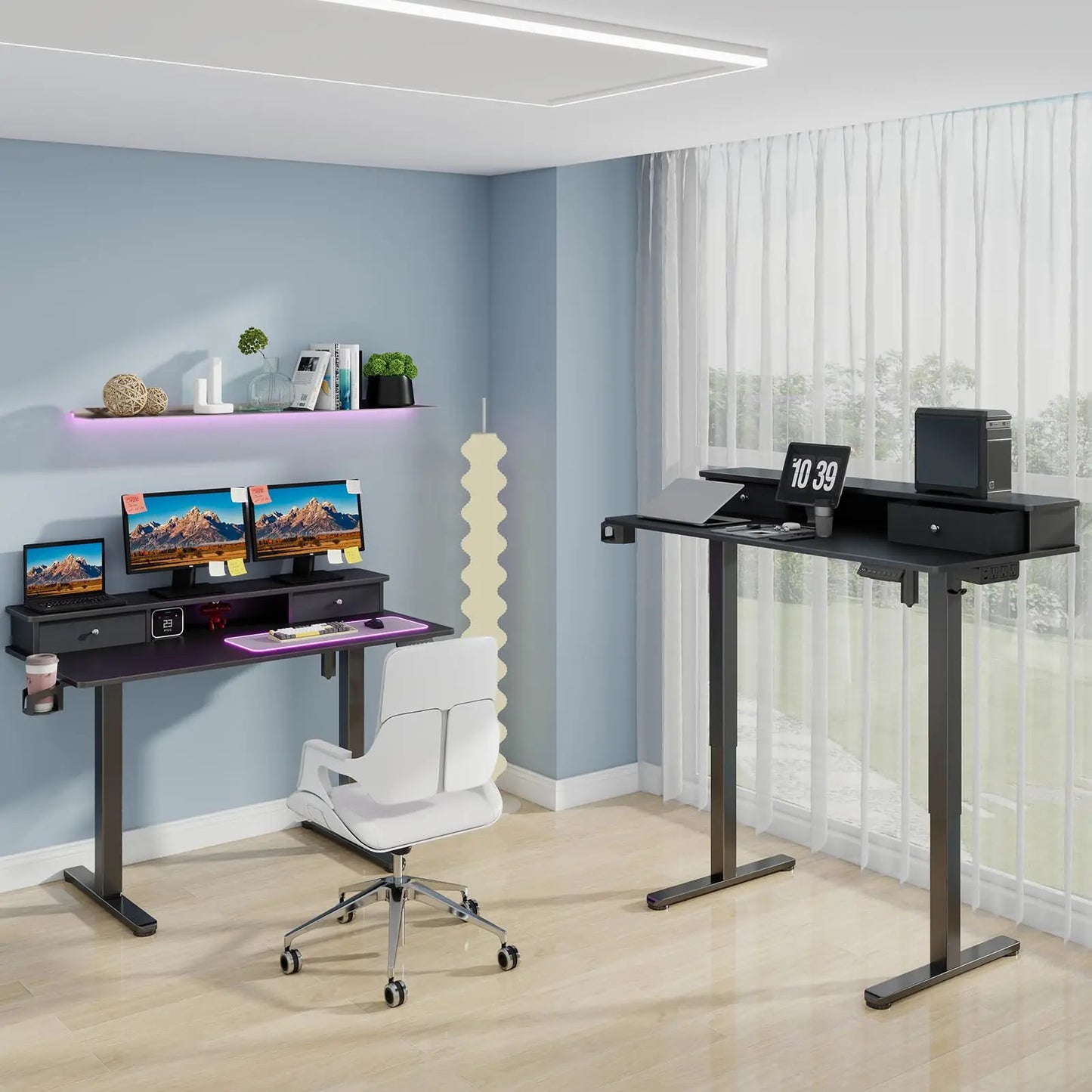 Vabches Electric Standing Desk – Height Adjustable with LED Light, Power Outlet & Metal Legs