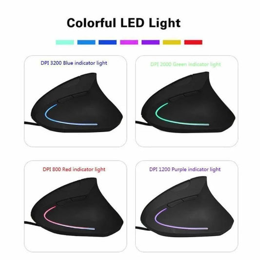 Ergonomic RGB Vertical Gaming Mouse – 3200 DPI (Wired, Right-Handed)