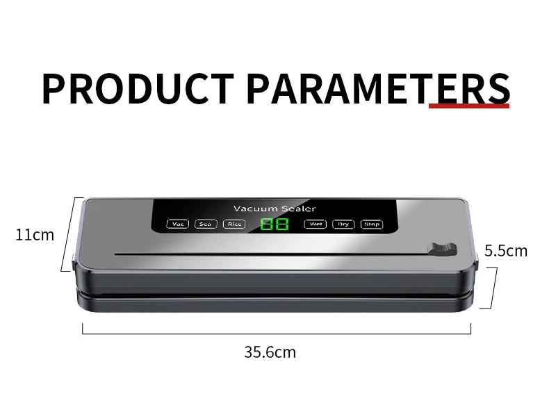 Electric Vacuum Sealer with Built-in Cutter – Dry/Wet Food Mode