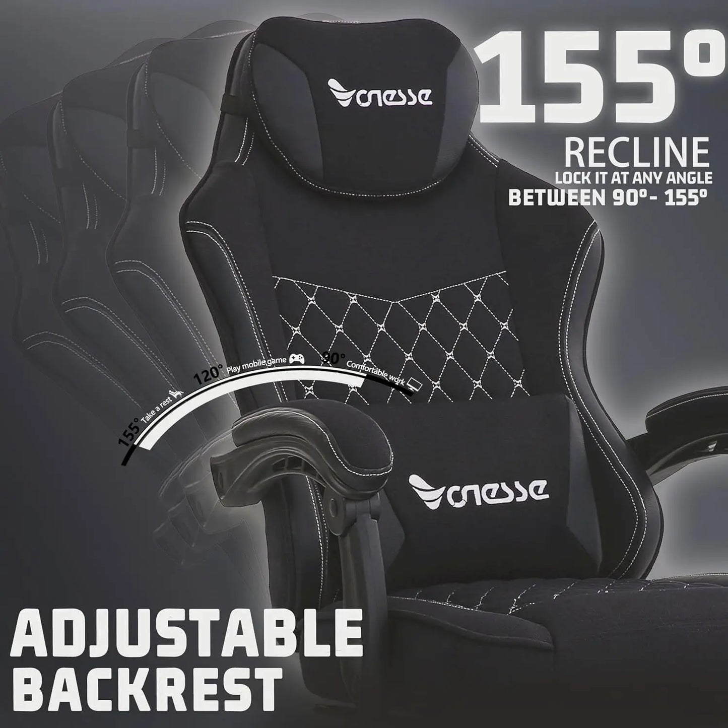 Fabric Gaming Chair with Footrest