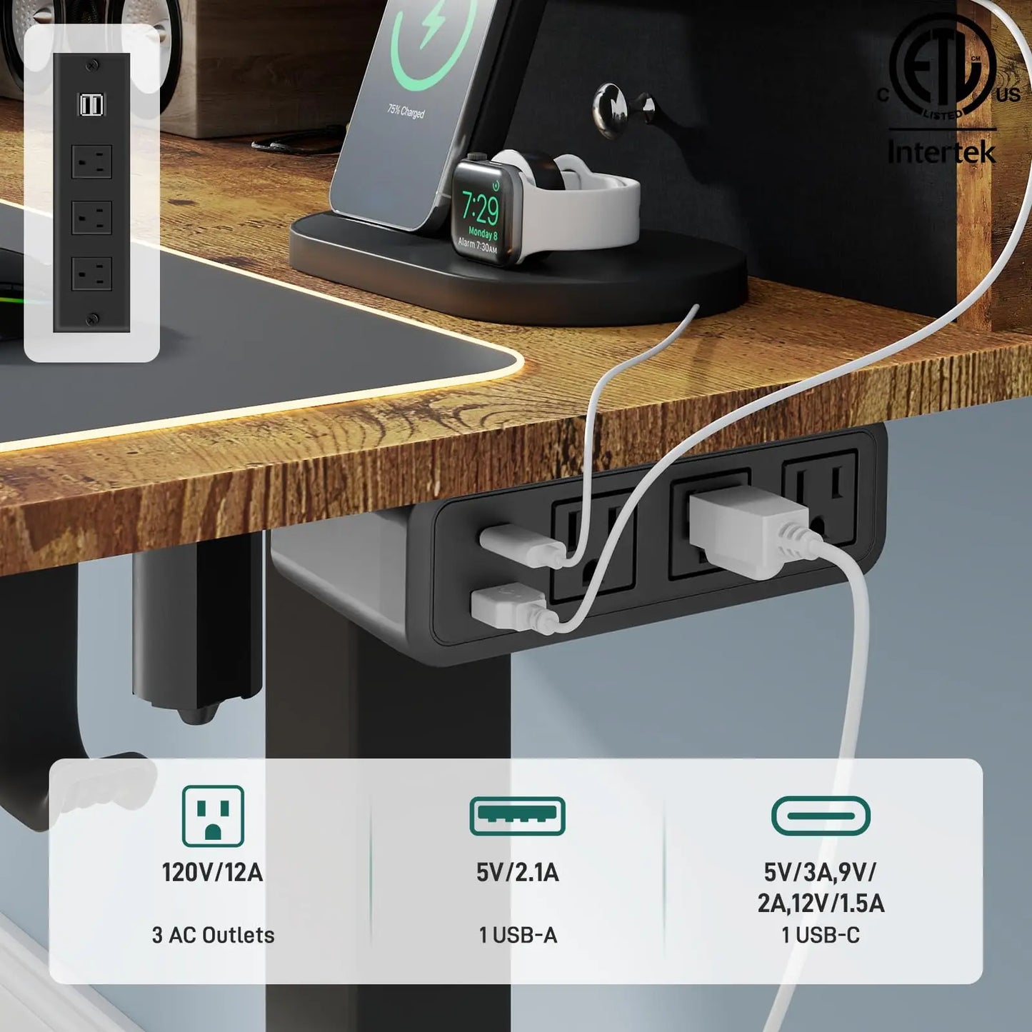 Vabches Electric Standing Desk – Height Adjustable with LED Light, Power Outlet & Metal Legs