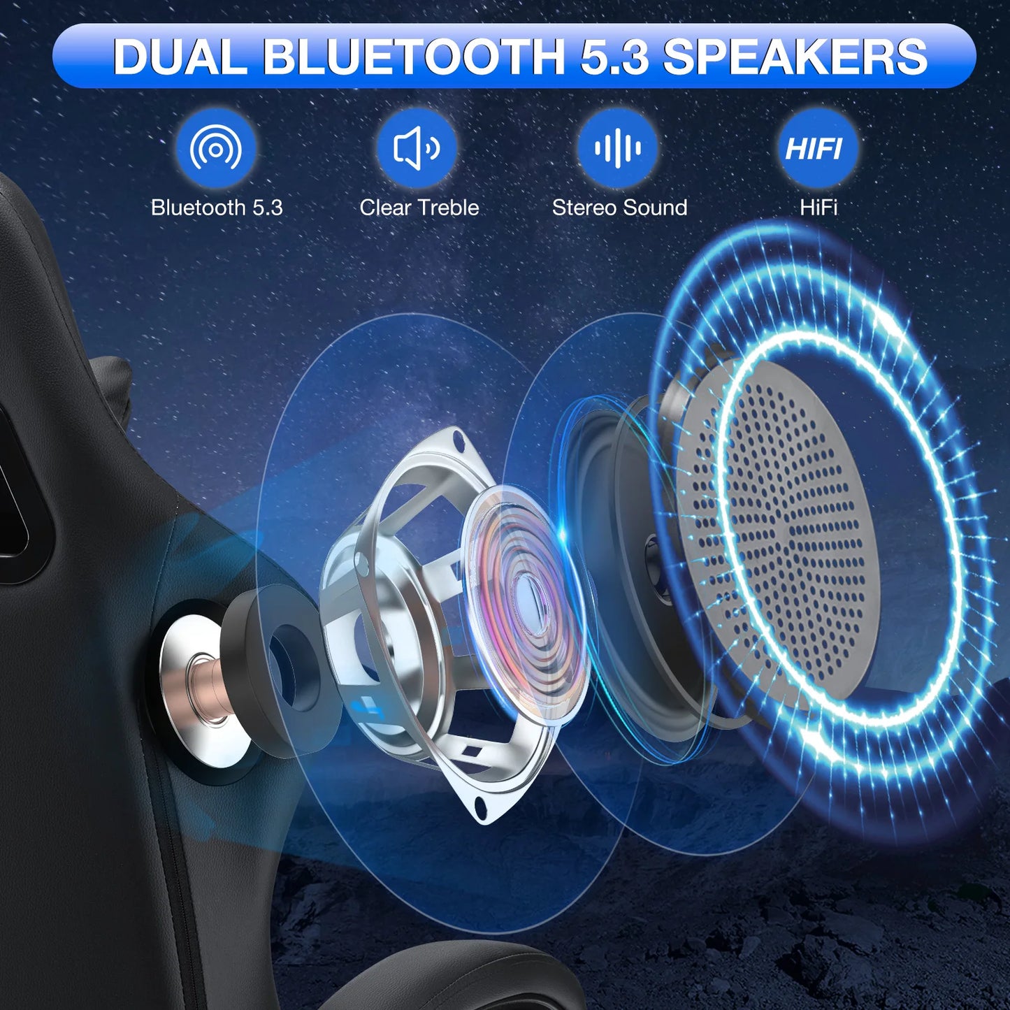 Ergonomic Gaming Chair with Footrest, Massage & Bluetooth Speakers