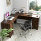 L-Shaped Office Desk with Storage Drawers, Cabinet & Keyboard Tray