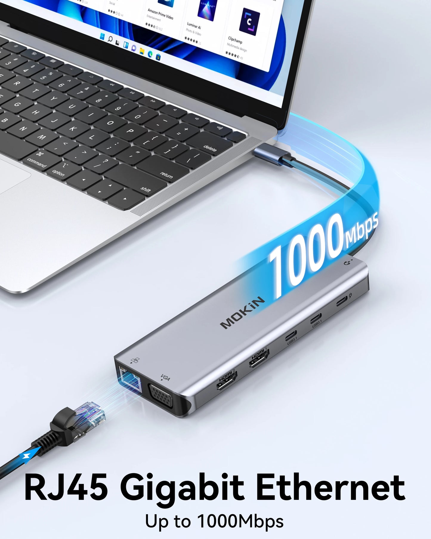 MOKiN USB-C Hub with 4K HDMI/DP, VGA, Ethernet & PD 100W