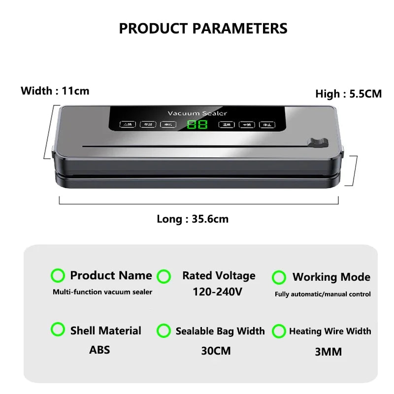Electric Vacuum Sealer with Built-in Cutter – Dry/Wet Food Mode