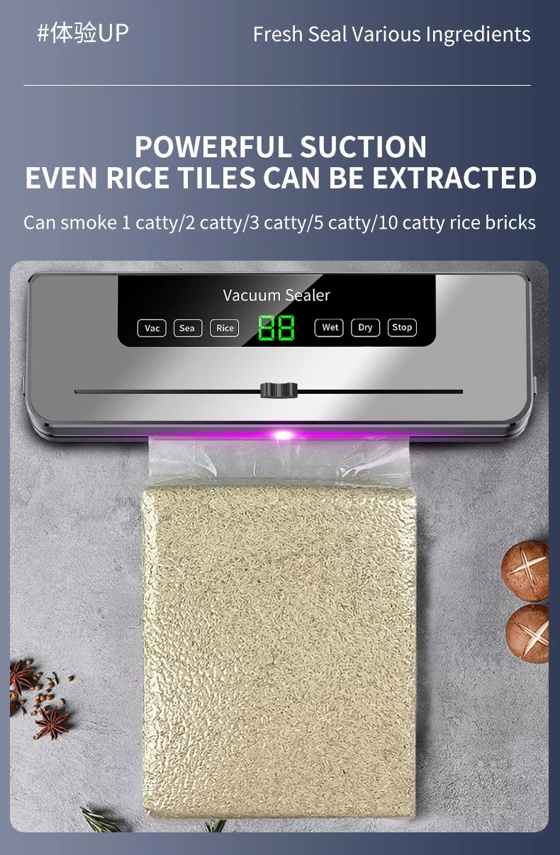 Electric Vacuum Sealer with Built-in Cutter – Dry/Wet Food Mode