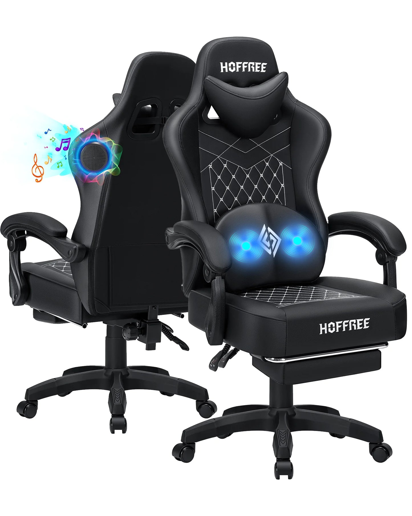 Massaging Ergonomic Gaming Chair with Footrest & Speaker
