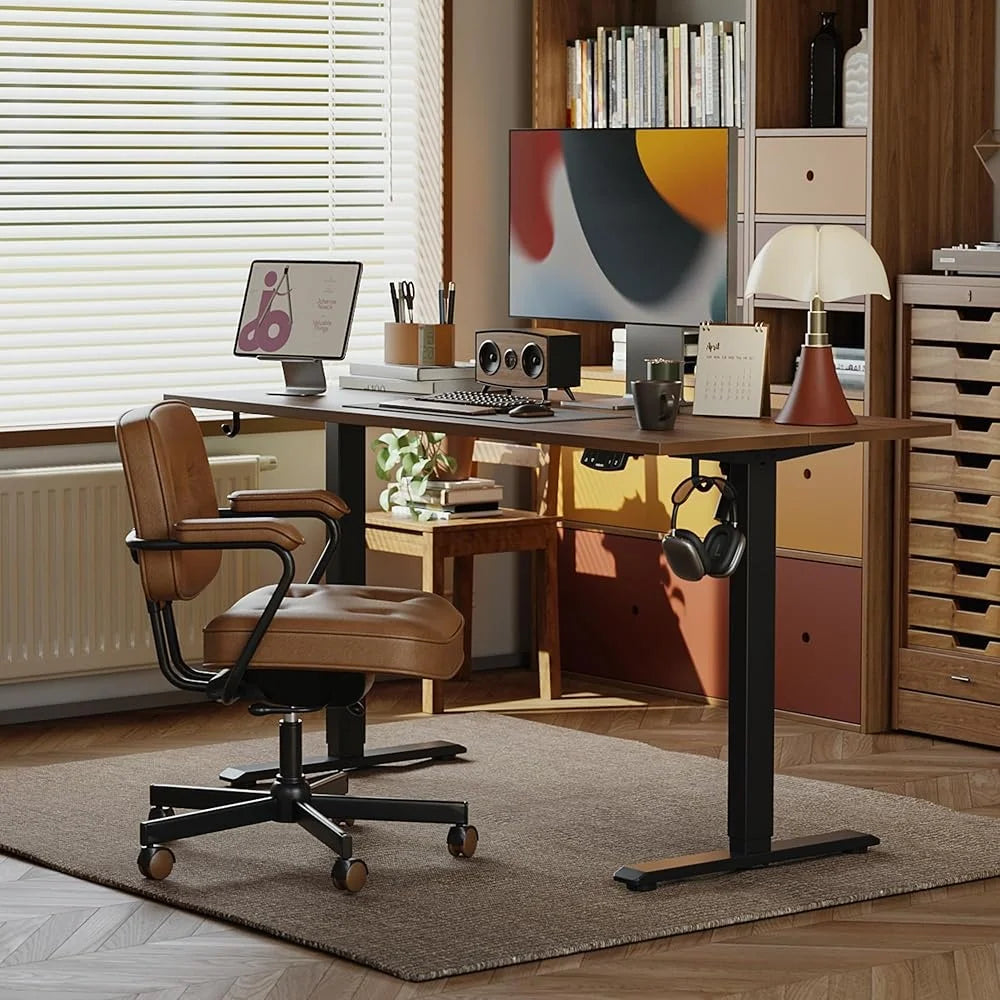 Electric Height Adjustable Standing Desk with Memory Presets & Dual Hooks