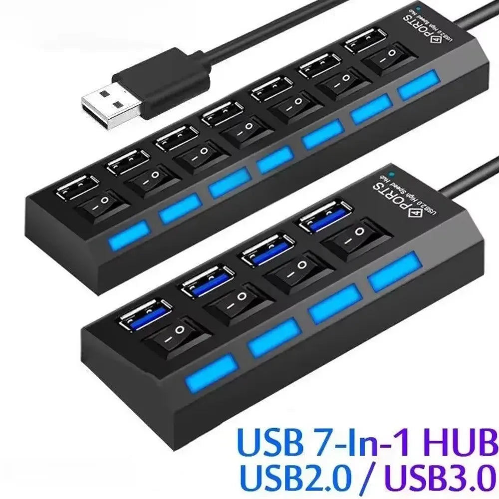 7-Port USB 2.0 Extension Hub with Individual Switches