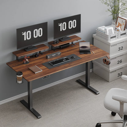 Electric Adjustable Height Desk with Dual Monitor Shelves & Memory Controller