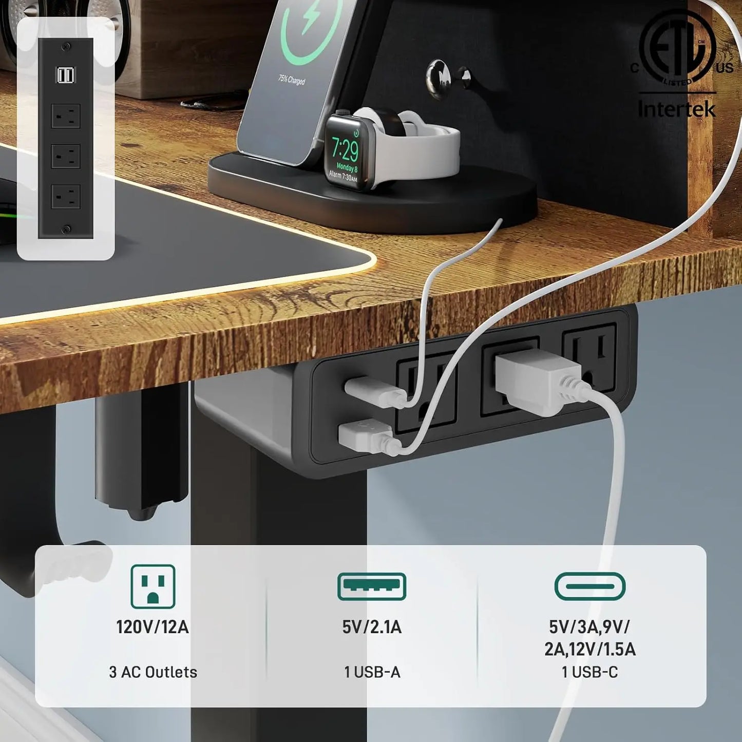Vabches Electric Height Adjustable Desk with Power Outlet