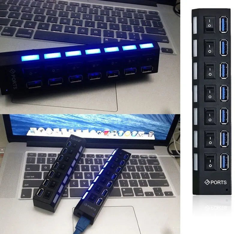 7-Port USB 2.0 Extension Hub with Individual Switches