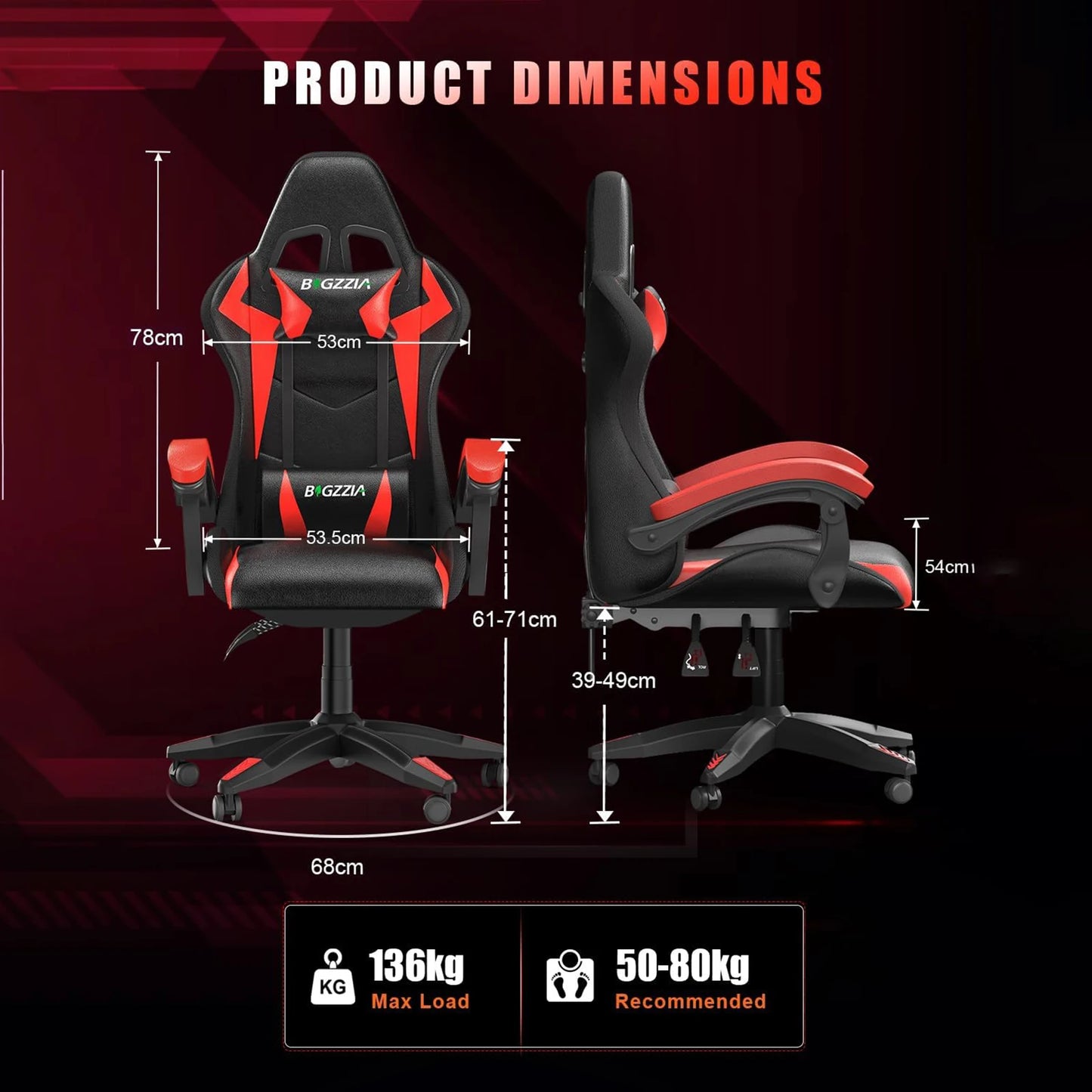 RGB LED Gaming Chair – Ergonomic Recliner with PU Leather & Headrest