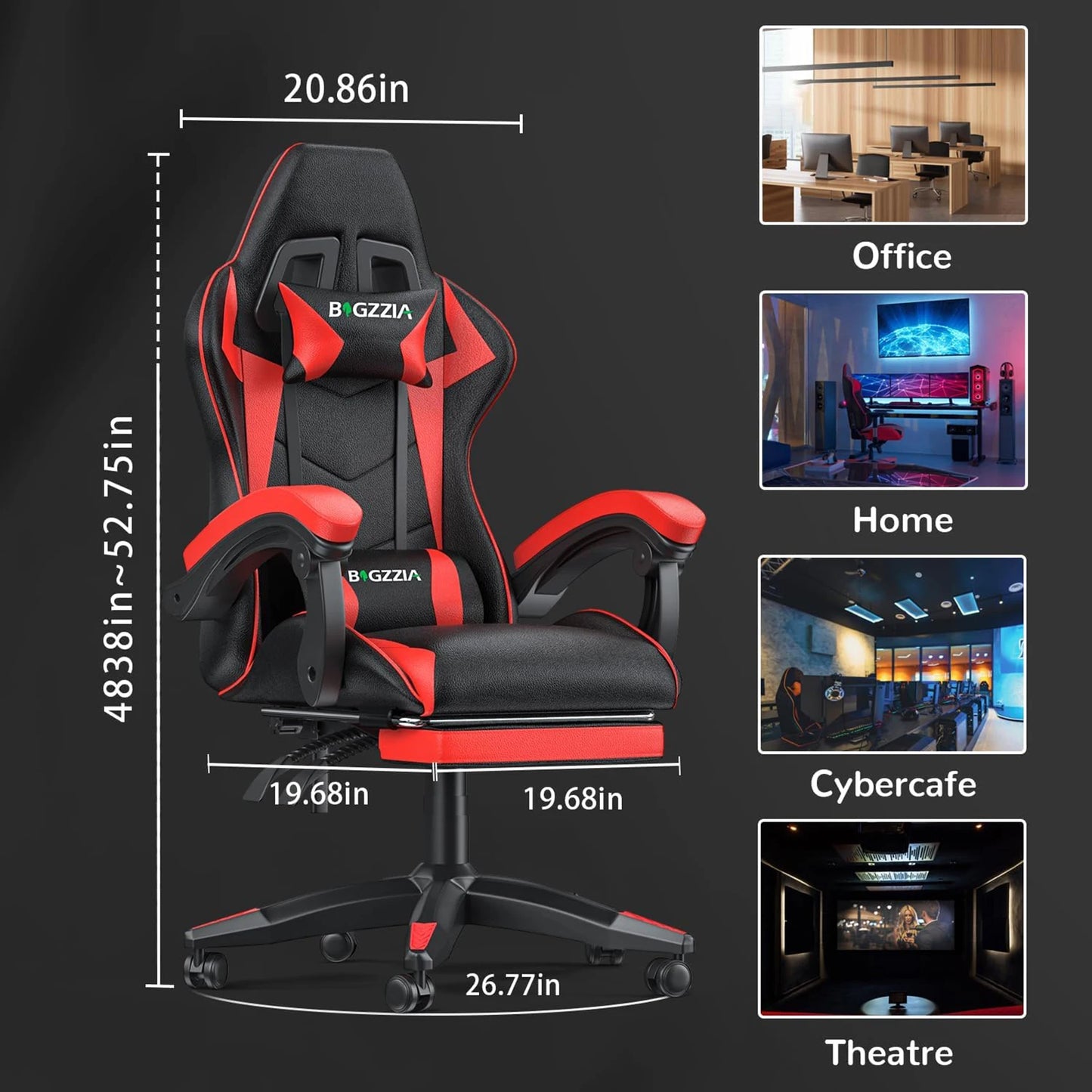 Ergonomic Gaming Chair with Footrest & Headrest Support
