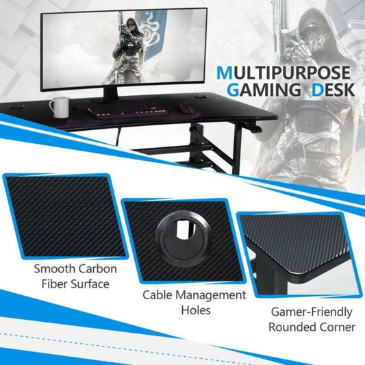Pneumatic Height Adjustable Gaming Desk – T-Shaped Computer Desk with Power Strip Tray