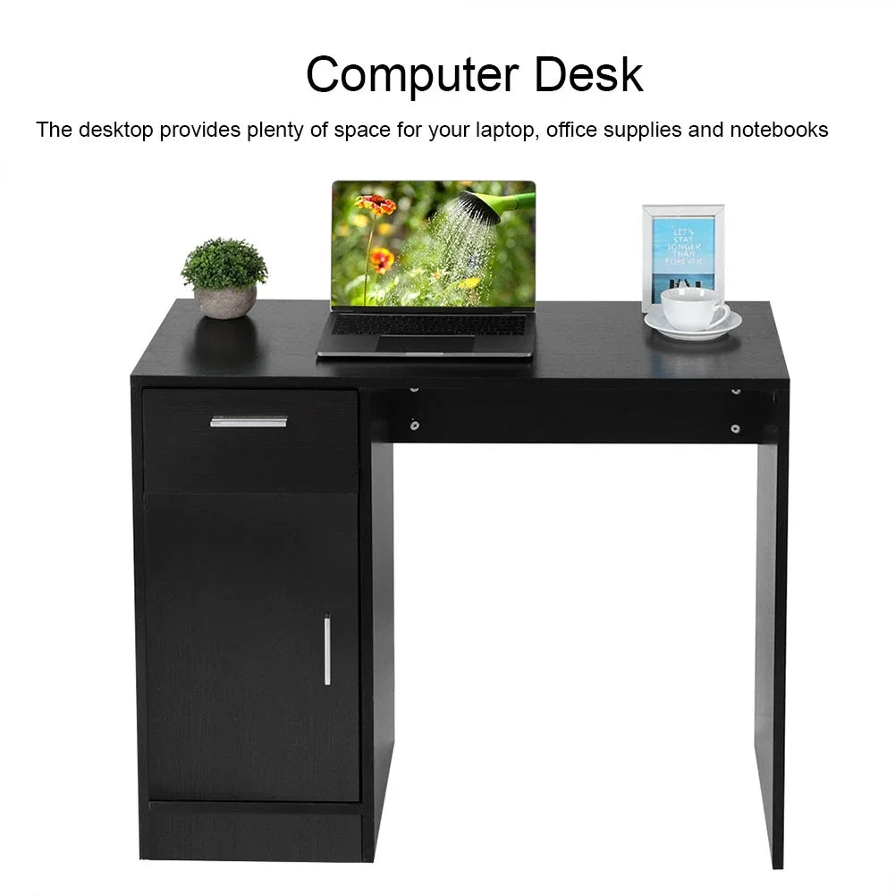 Compact Computer Desk with Drawer & Door – Black
