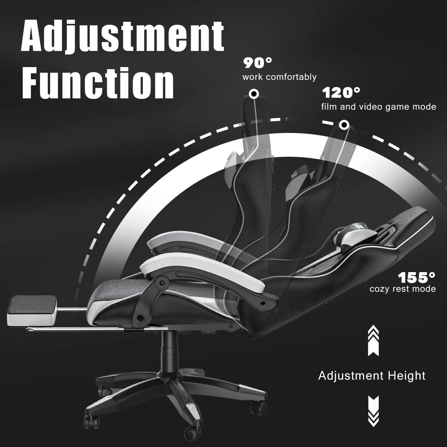 Ergonomic Gaming Chair with Footrest & Headrest Support