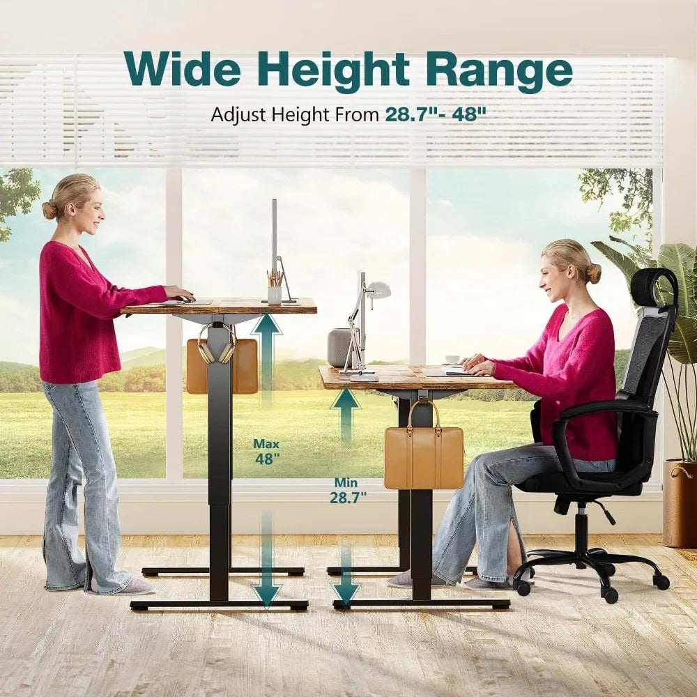Electric Height Adjustable Standing Desk – 63" x 24", Brown