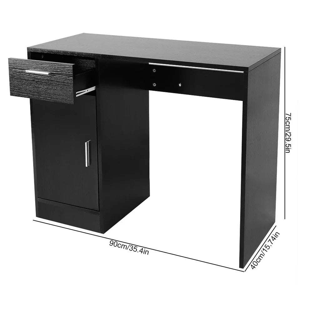 Compact Computer Desk with Drawer & Door – Black