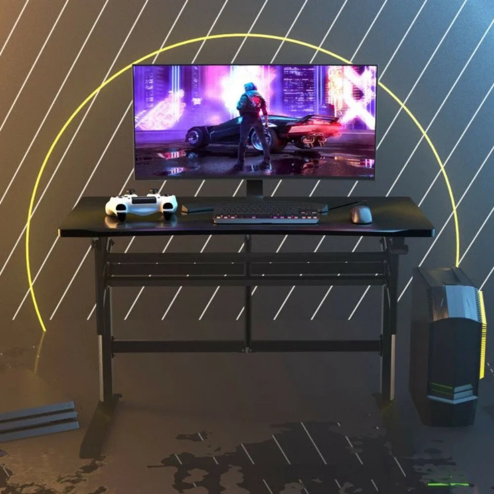 Pneumatic Height Adjustable Gaming Desk – T-Shaped with Power Strip Tray