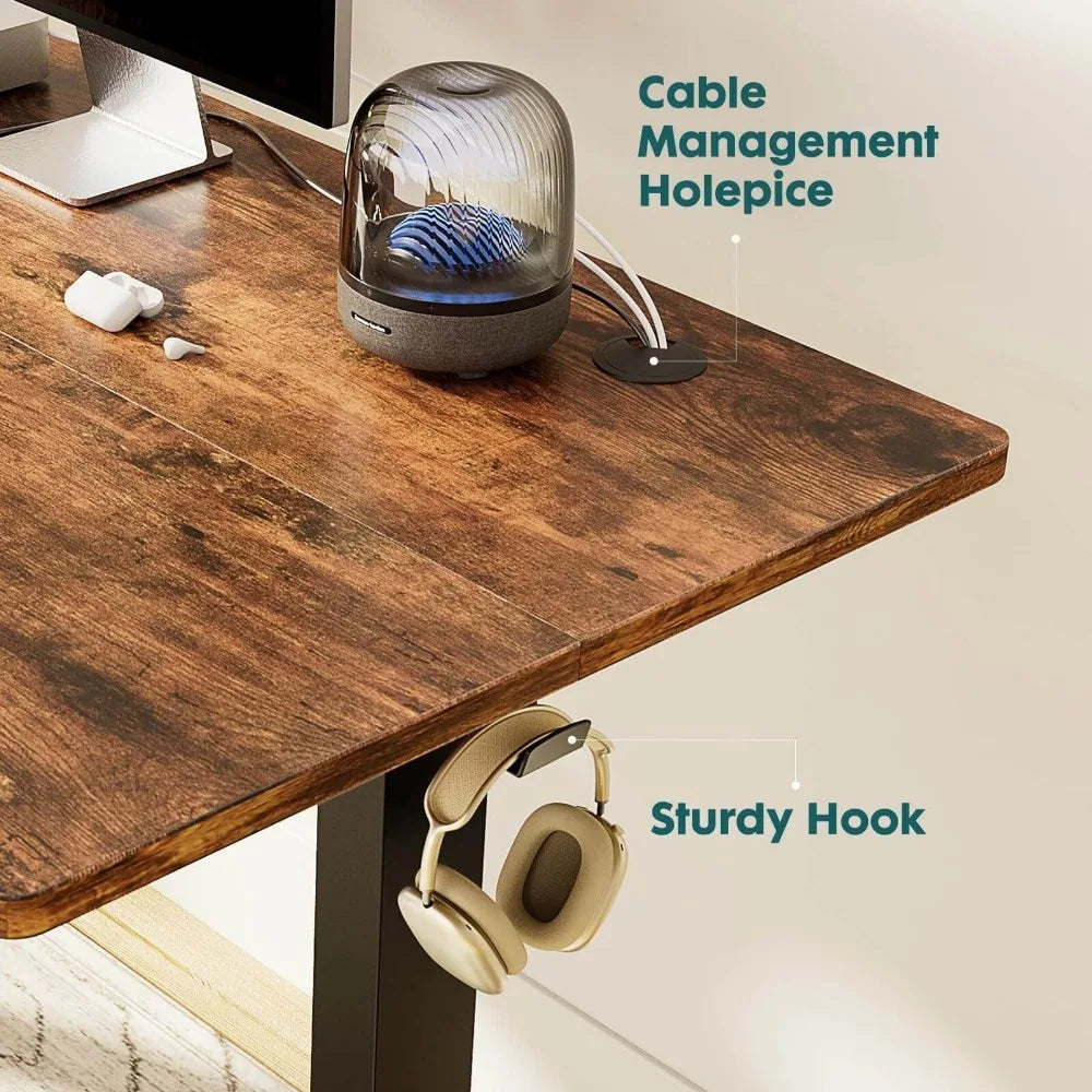 Electric Height Adjustable Standing Desk – 63" x 24", Brown
