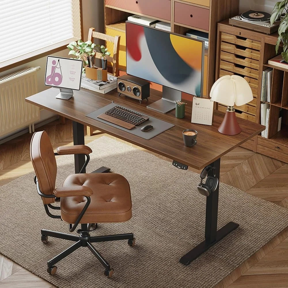 Electric Height Adjustable Standing Desk with Memory Presets & Dual Hooks