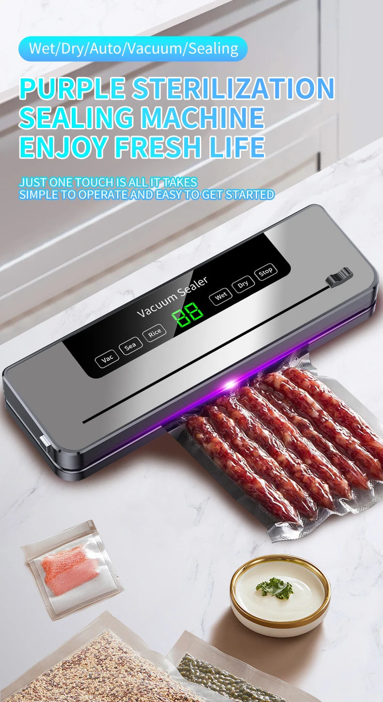 Electric Vacuum Sealer with Built-in Cutter – Dry/Wet Food Mode