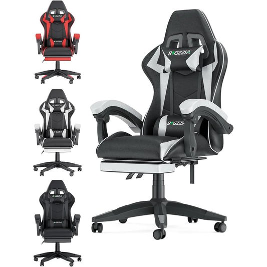 Ergonomic Gaming Chair with Footrest & Headrest Support
