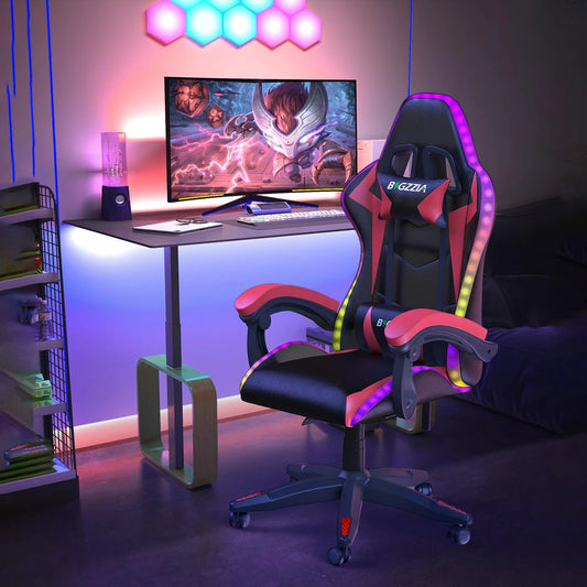 RGB LED Gaming Chair – Ergonomic Recliner with PU Leather & Headrest