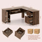 L-Shaped Office Desk with Storage Drawers, Cabinet & Keyboard Tray