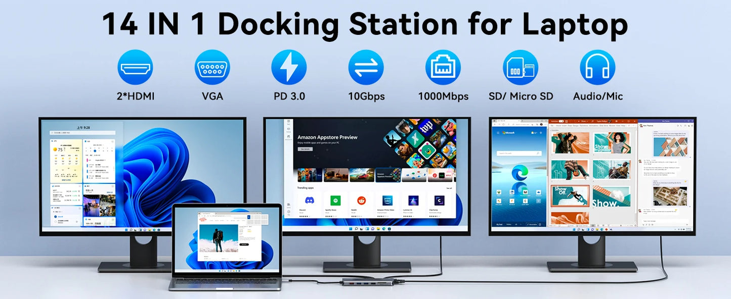 MOKiN USB-C Hub with 4K HDMI/DP, VGA, Ethernet & PD 100W