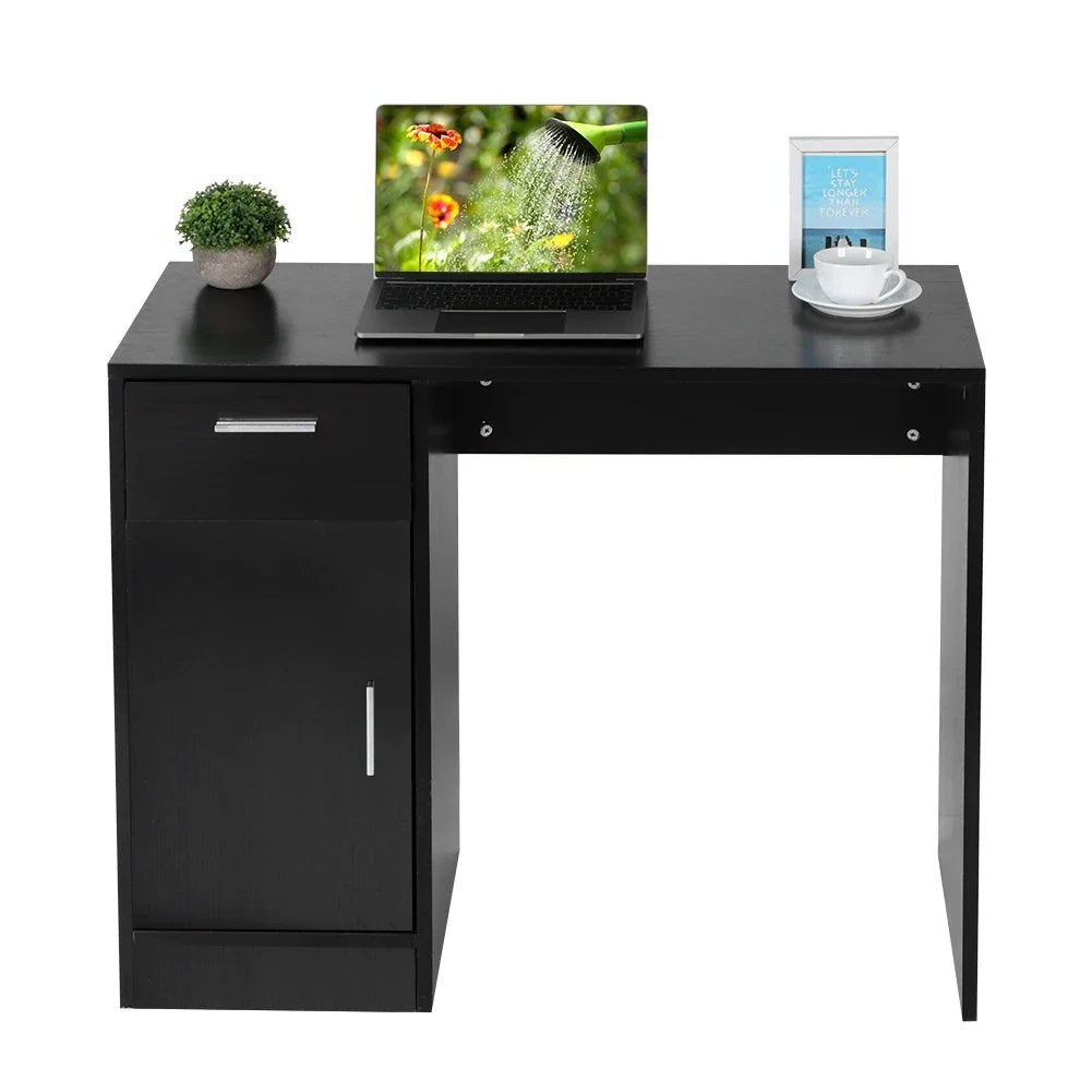 Compact Computer Desk with Drawer & Door – Black