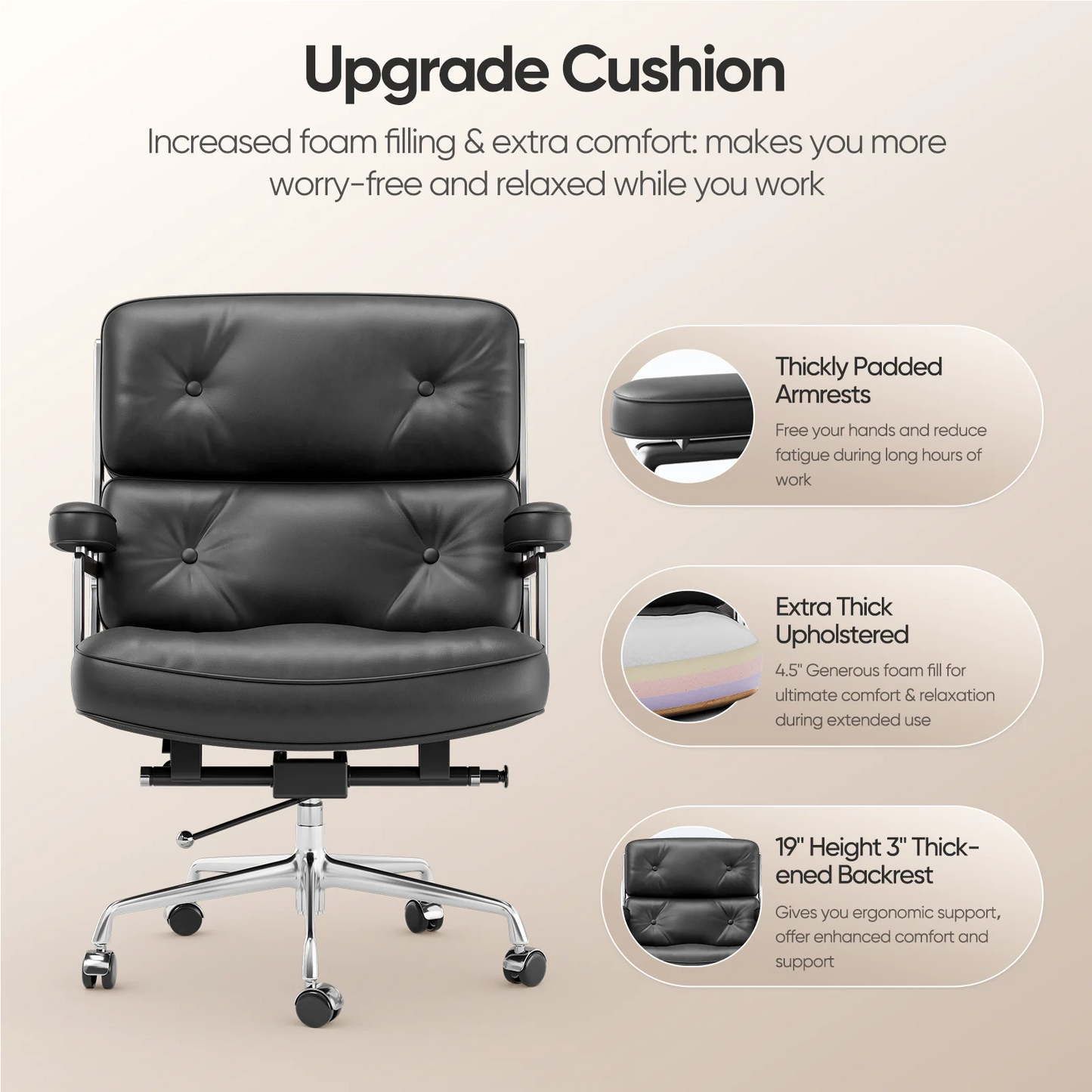 Genuine Leather Ergonomic Swivel Chair with Armrest