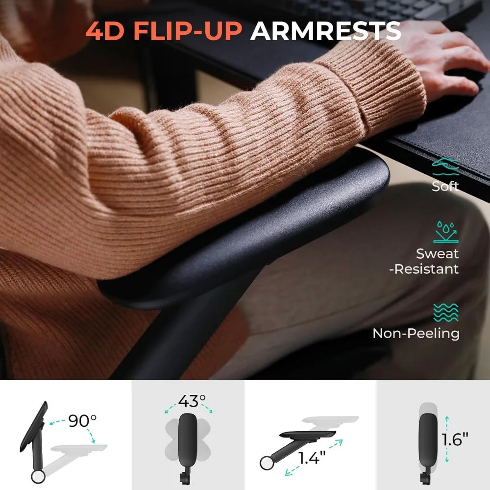 Ergonomic Mesh Office Chair with 4D Flip-Up Arms, Adjustable Lumbar & 3D Headrest