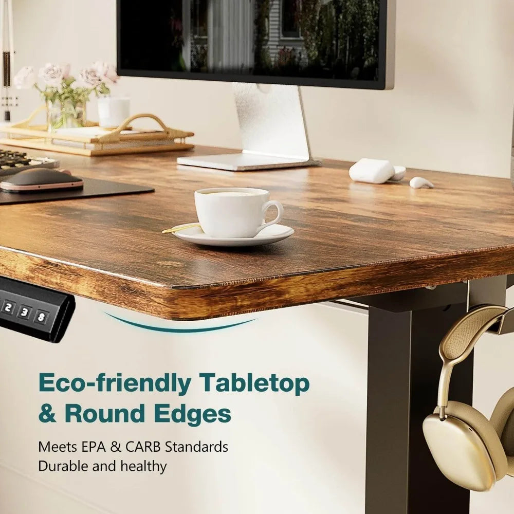 Electric Height Adjustable Standing Desk – 63" x 24", Brown