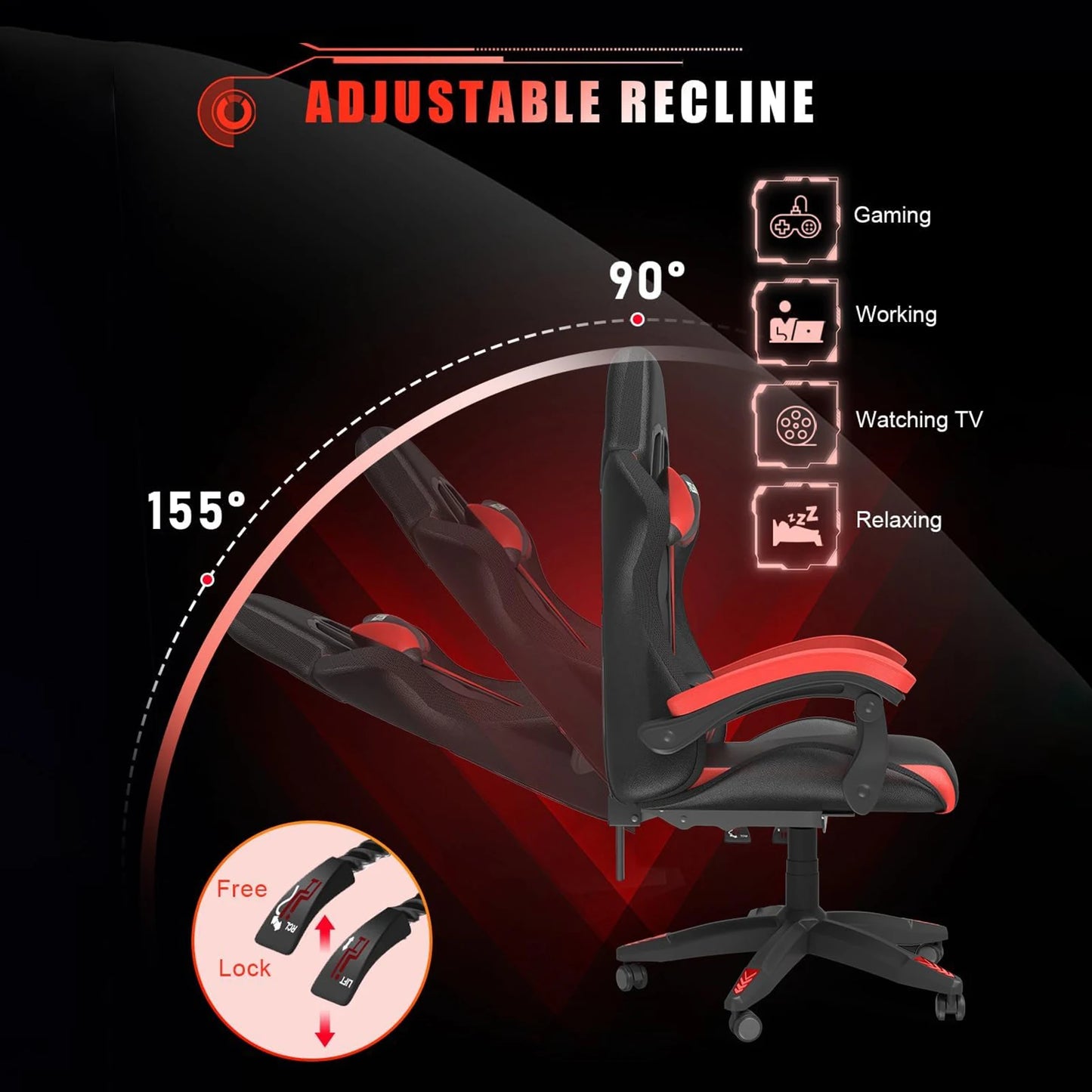 RGB LED Gaming Chair – Ergonomic Recliner with PU Leather & Headrest