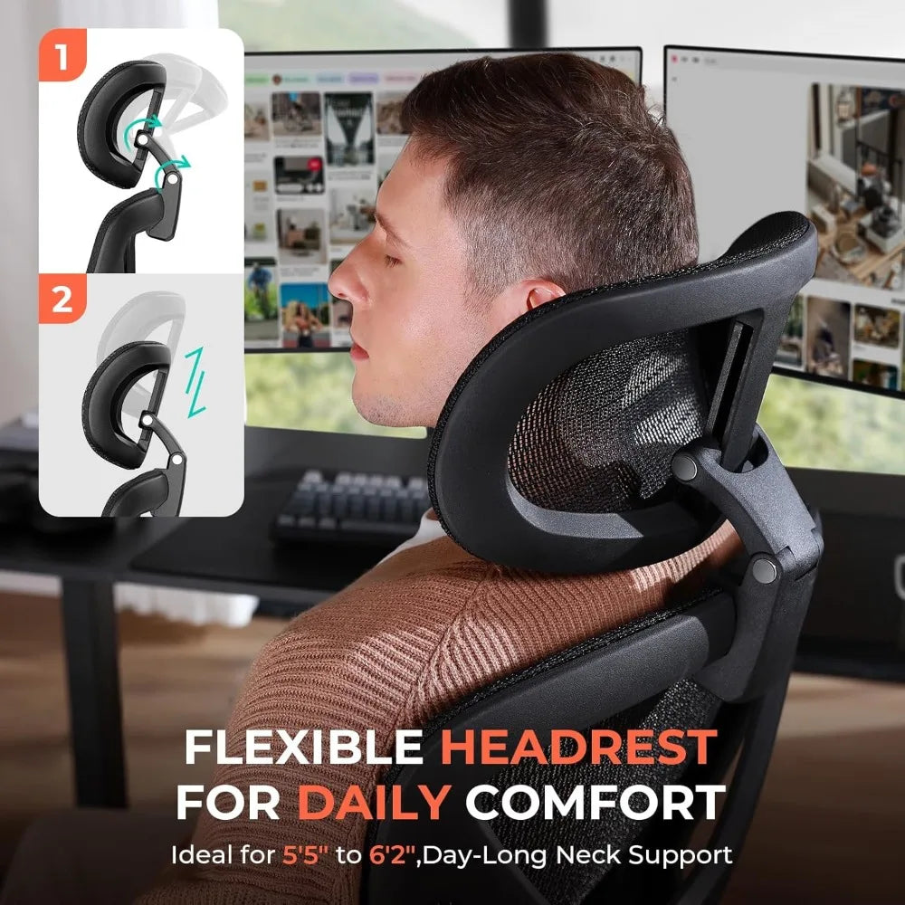 Ergonomic Mesh Office Chair with 4D Flip-Up Arms, Adjustable Lumbar & 3D Headrest