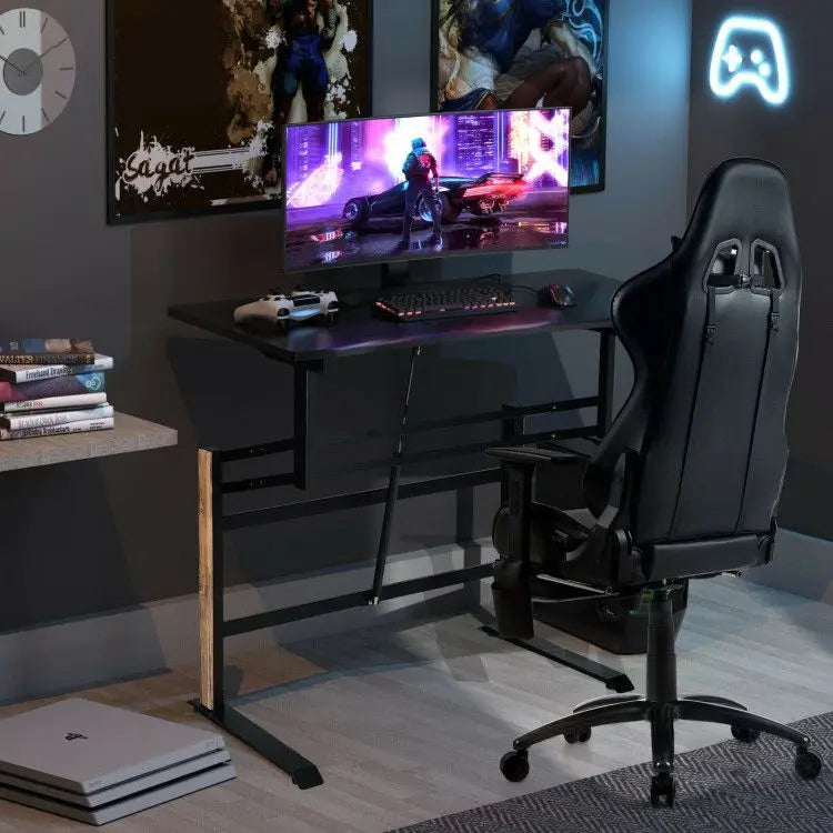 Pneumatic Height Adjustable Gaming Desk – T-Shaped with Power Strip Tray