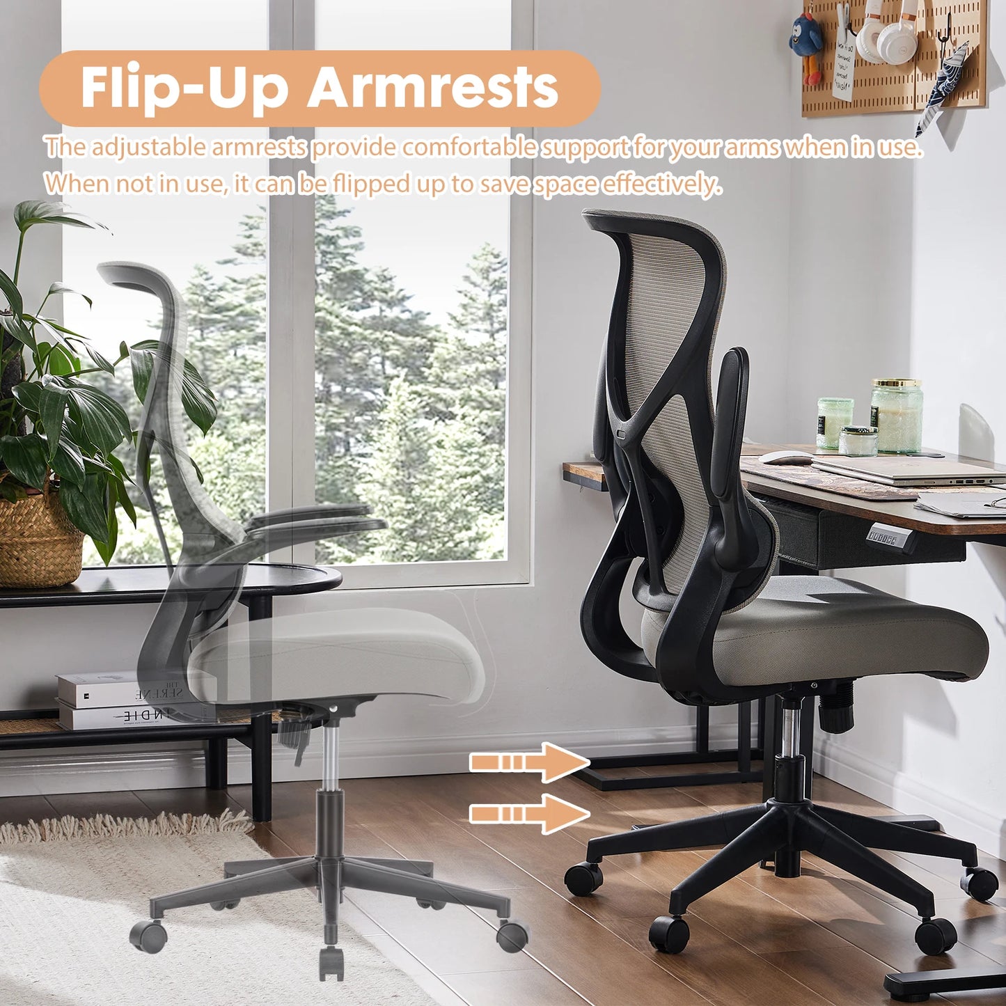 JHK Ergonomic Mesh High-Back Office Chair with Flip-Up Arms & Lumbar Support